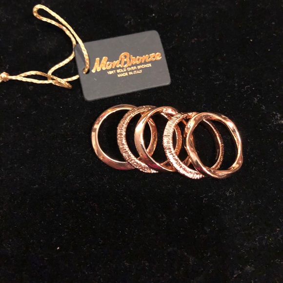 5 stackable 18k rose gold/bronze hammered rings - Picture 4 of 8